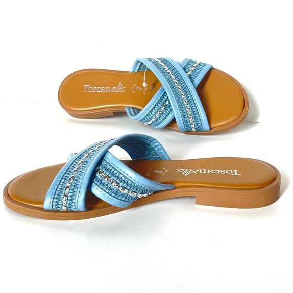 Toscanella Italian Sky Blue Embellished Boho Comfort Slide Sandals SZ 8.5 - Picture 2 of 13